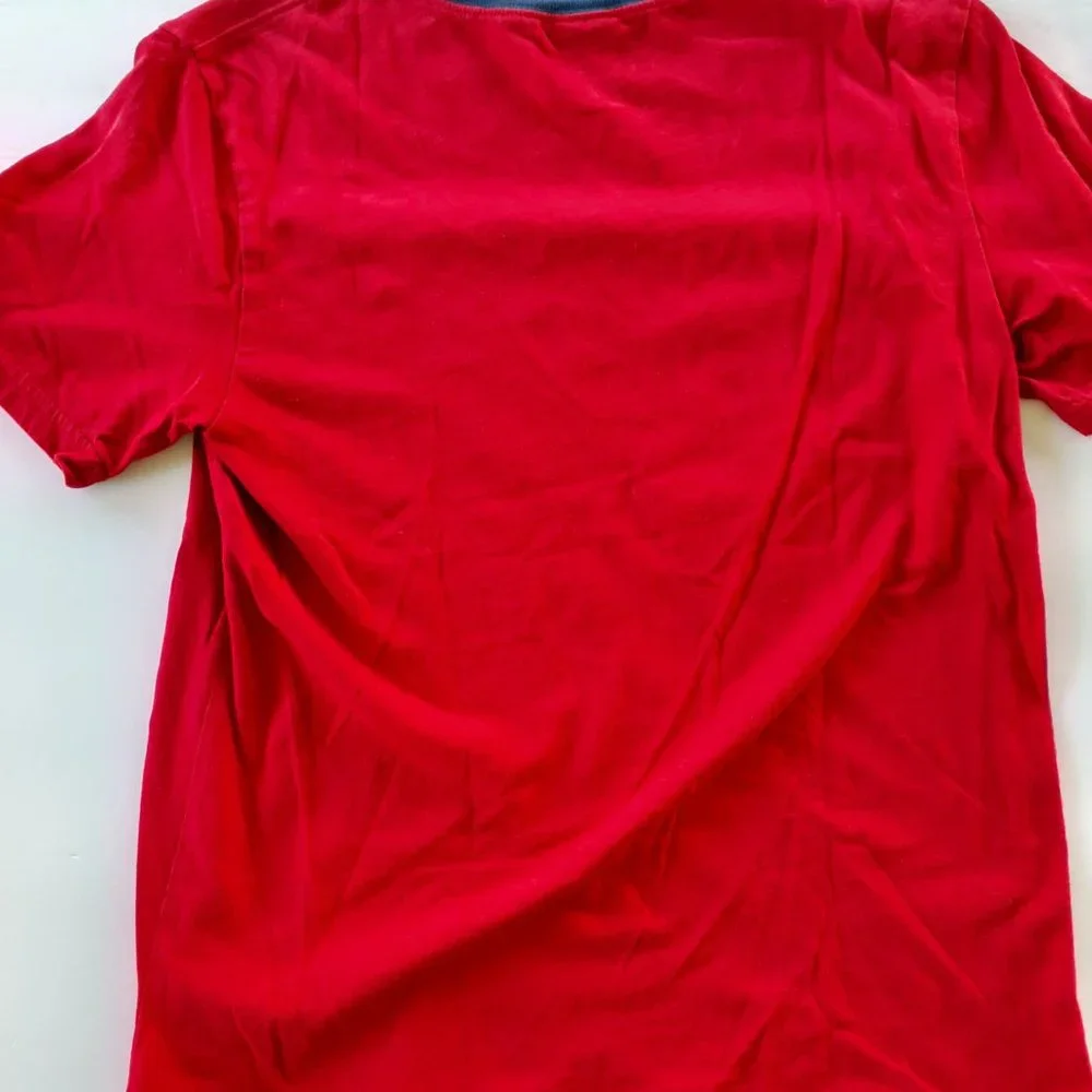 Gymboree Boys T-Shirt Red Construction Vehicles Ringer Short Sleeve Large 10-12